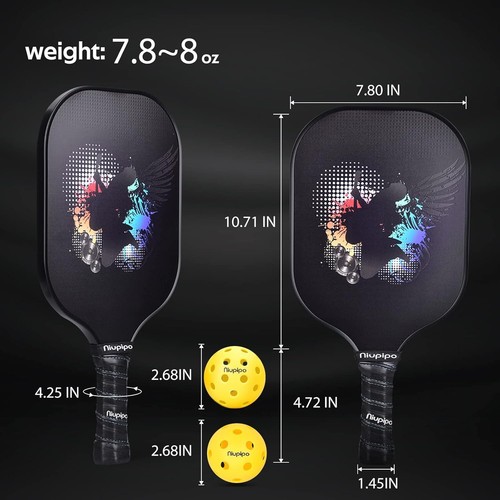 Paleta Pickleball Niupipo MX-02 con cubierta y 4 bolas aprobada por la USAPA Pro Graphite - Imagen 3 de 6