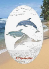 DOLPHINS JUMPING Oval 15x23 STATIC CLING WINDOW DECAL Etched Glass Look Decor