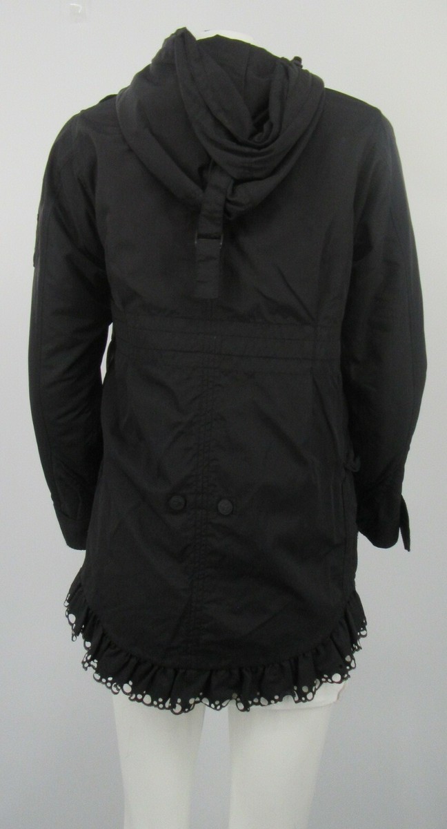 【SALE】REDVALENTINO パファージャケットコート 黒 Red Valentino Black Lined Rain Jacket w/ Ruffle Trim sz 42