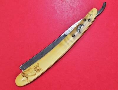 Friedmann & Lauterjung Celluloid OWL w/ Silver Crescent Moon Man Straight Razor