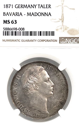 German States Bavaria 1871 Taler Coin Thaler NGC MS 63 F.STG/STG UNC MADONNA