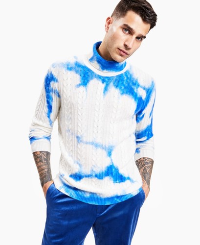 Neu mit Etikett INC Herren XXL Kaschmirmischung Batik Zopfmuster Pullover weiß/blau $ 169 - Bild 1 von 7