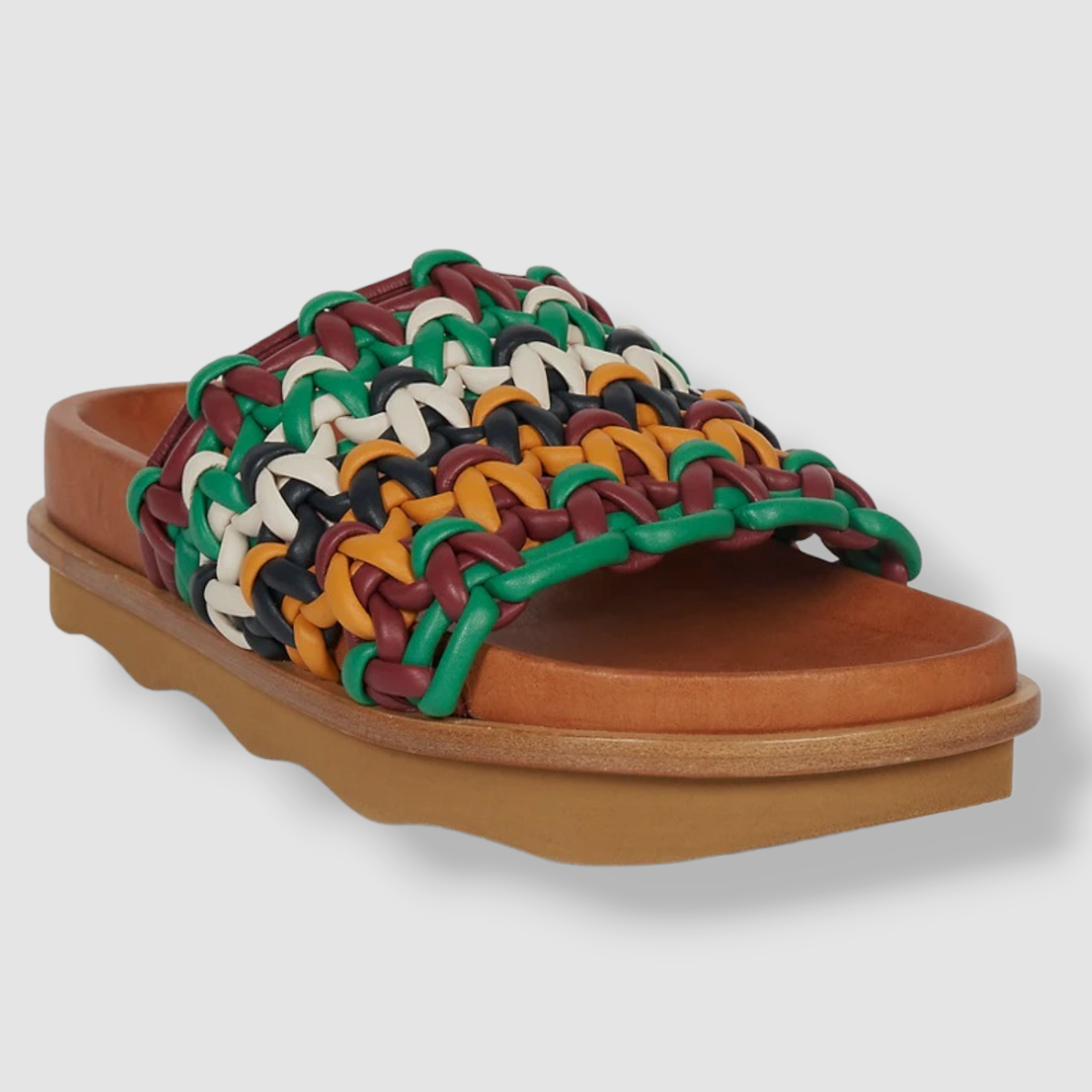 【関税&送料込】Chloe Sandals Brown $851 Chloe Women's Brown Wavy Woven Leather Slide Sandal