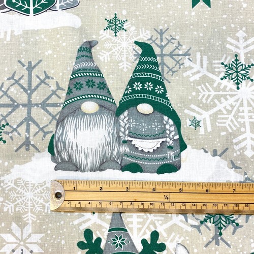1156. Christmas Dwarfs in Green on beige 100% Cotton Cushion Cover Various sizes - Picture 4 of 6