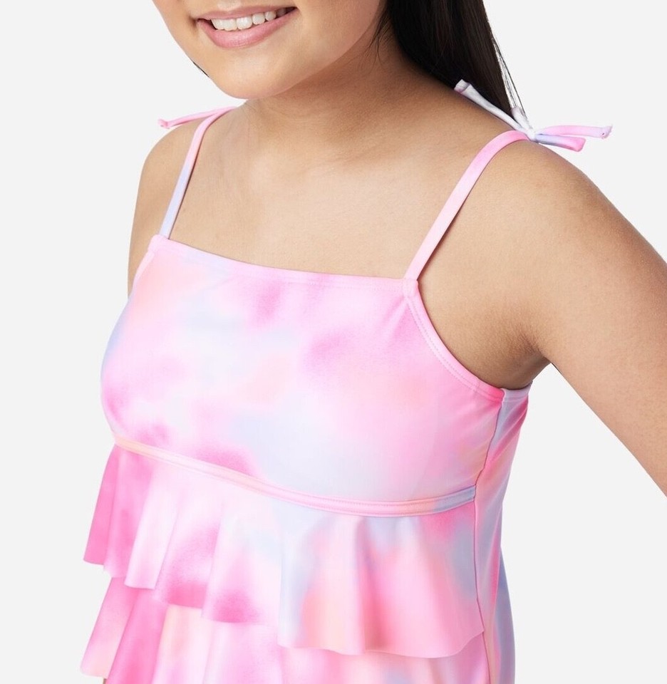 Maillot De Bain 2 Pièces Justice Fille – Tankini Pois Noirs/blancs Et Jaune, Taille 8½