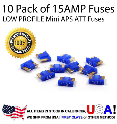 Premium 10 Pack 15 AMP Automotive APS ATT Low Profile Mini Blade Fuses 15A