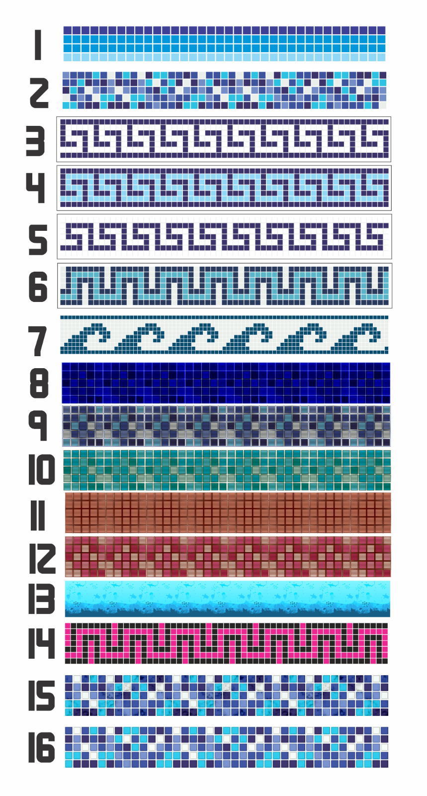 Swimming Pool Border Liners. 26 METERS LONG Decorative Underwater Decals/Stripes