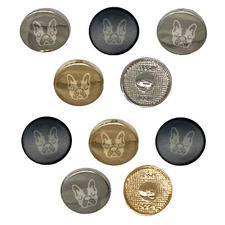 French Bulldog Face 0.6" (15mm) Round Metal Shank Buttons for Sewing - Set of 10