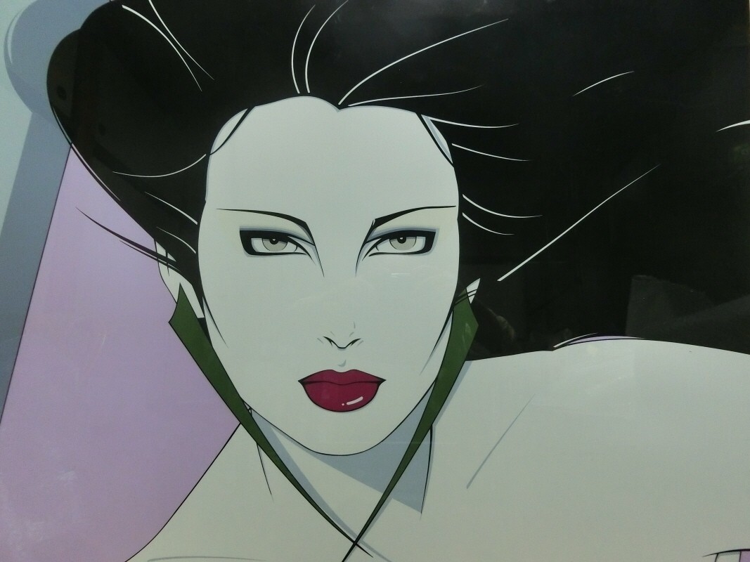Patrick Nagelのシルクスクリーン Patrick Nagel Woman with Green Earrings Serigraph Vintage
