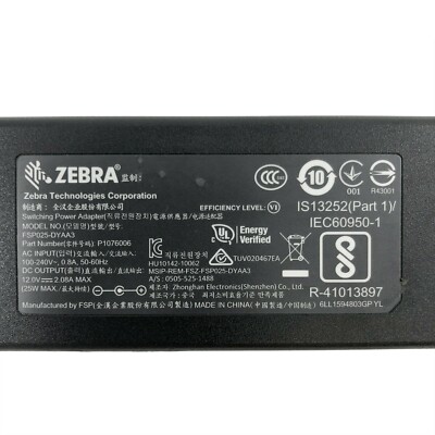 Genuine Zebra 25W AC Power Supply Adapter 9NA0252101 12V 2.08A | eBay
