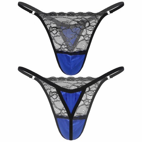 Hombres Sissy Satén Pantalones de Encaje Cuerda G Tanga Calzoncillos T-Back Ropa Interior - Imagen 13 de 45