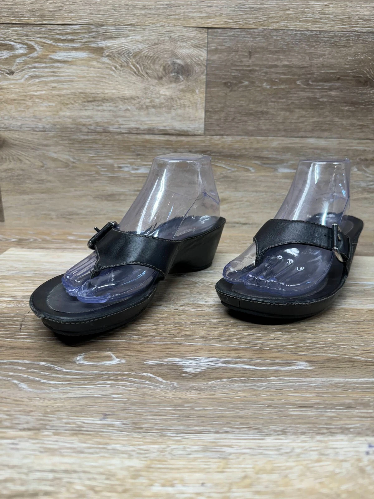 ECCO Sandali donna infradito nero pelle fibbia zeppa tacco Eu 40