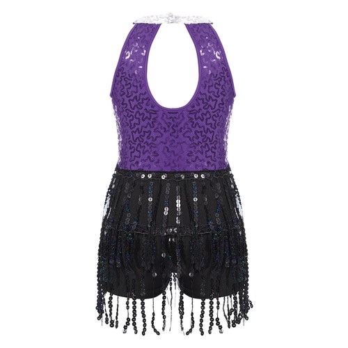 Kids Girls Dress Latin Leotard Set Sequin Sparkle Clothes Performance Costume - Picture 45 of 75