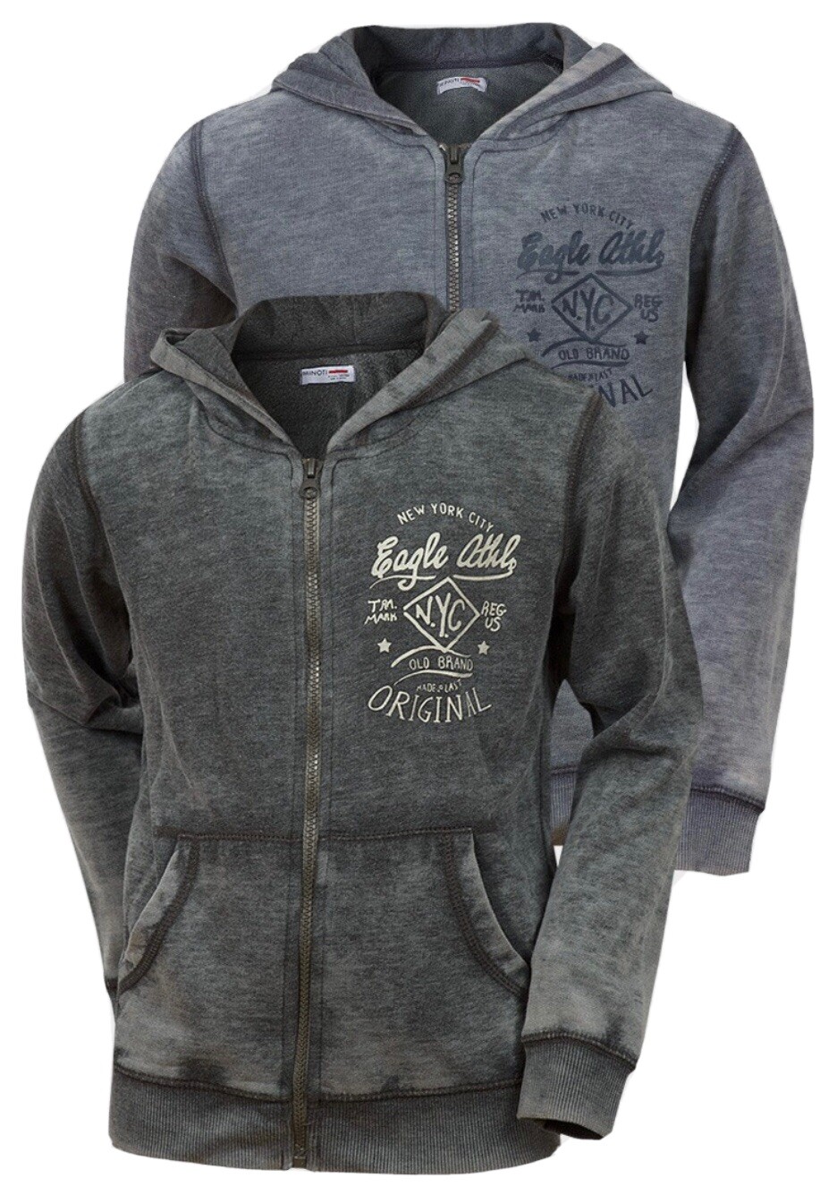 MINOTI DISTRESSED AND WASHED EFFECT HOODED FULL ZIP SWEATSHIRT