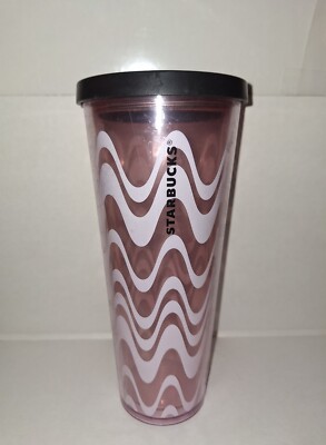 Starbucks Spring Pink Cold Drink Wavy Stripe Acrylic Tumbler 24oz No Straw