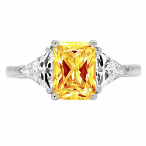 Anello Matrimonio 3 Pietre In Argento 935 Argentium – Citrino Giallo E Zaffiro Simulato – 4.65 Carati – Gioiello Personalizzabile Da Sposa