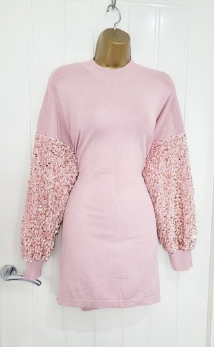 QUIZ size 12 14 16 M light pink knitted velvet sequin long sleeve jumper dress - Picture 7 of 7