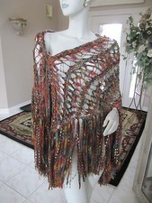 HAND KNIT WRAP CAPE SHAWL One Size Fits All Warm Tones