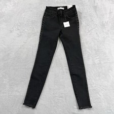 Zara Jeans Womens 2 Mid Rise Skinny Jeans Black Denim Stretch Raw Hem 23x28"