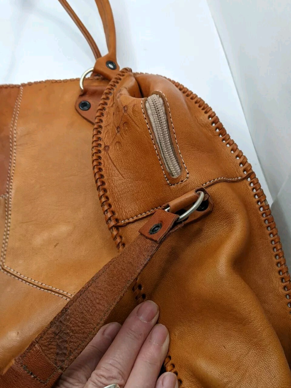 Handmade Leather Patchwork Purse, Hand Tooled Flo… - image 6