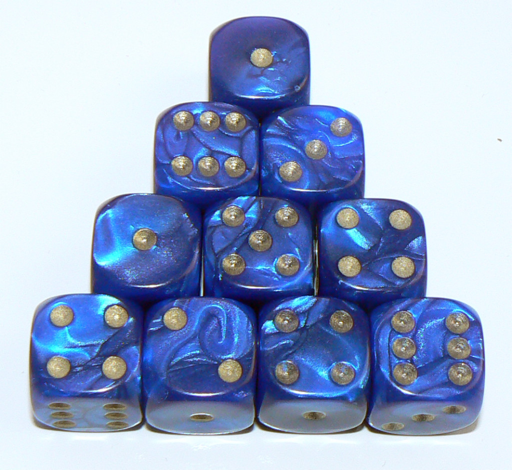 10 of Blue Pearl Dice  - Six Sided Spot Dice, size 16mm - D6 RPG Wargaming