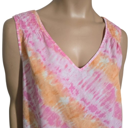TIME and TRU Smocked Sleeveless V-Neck Tie Dye Top Linen Blend size XL (16-18) - Picture 2 of 12