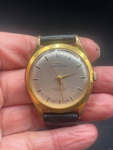 Authentic Oris vintage mens manual watch 15J Gold plated leather strap 35mm