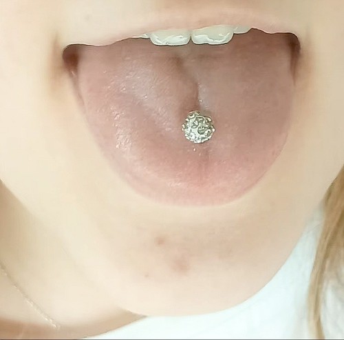 SPARKLING CRYSTAL Epoxy Covered 6mm Ball TONGUE 14g 5/8" Surgical Steel Barbell - Picture 8 of 11