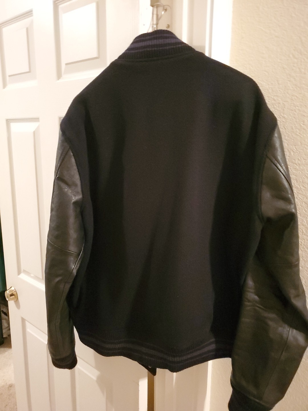 POLO RALPH LAUREN Black Iconic P Patch Wool Blend & Leather Letterman Jacket XXL image 2