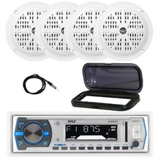 Pyle Marine Bluetooth MP3 Stereo Receiver, 4x 4'' 100W Speakers, Antenna, Cover