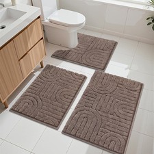 Bathroom Rugs Sets 3 Piece Brown Washable Non Slip Soft Bath Mats Tub
