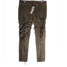 Devil Fashion Steampunk Outlaw Gothic Pants Mens Medium Brown Straps Buckles NWT