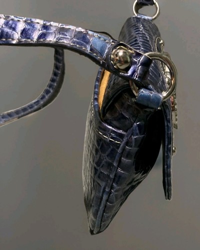 SMALL DARK BLUE KATHY VAN ZEELAND CROSSBODY BAG WITH CROCODILE PRINT - Picture 6 of 12