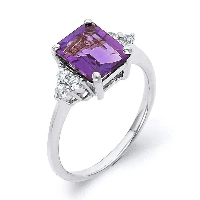 Natürlicher Smaragd Schliff Amethyst Edelstein Ring 14k Gelbgold Versilbert Ring - Bild 2 von 4