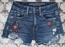 American Eagle High-Rise Shortie Shorts Stretch Lowrise Womens Size 2 Distressed