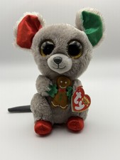 Ty Beanie Boos Mac Christmas Mouse Plush 9.5” Ty Silk Holding Gingerbread