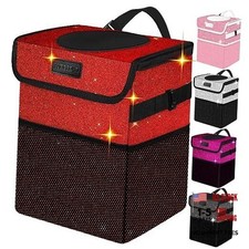 Car Trash Can, Cute Mini Trash Bag With Lid, Glitter Garbage Red Bling Sparkly