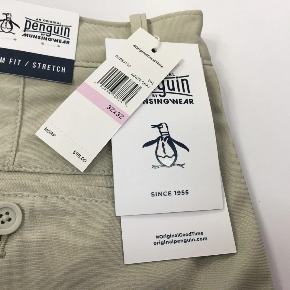Original Penguin Men Golf Chino Pants Size 32x32 Slim Fit Stretch Agate Gray NWT - Image 3 of 4