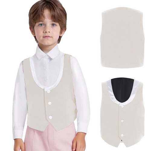 Kids Boys Color Block U-shaped Collar Sleeveless Irregular Button Closure Vest - Picture 19 of 53