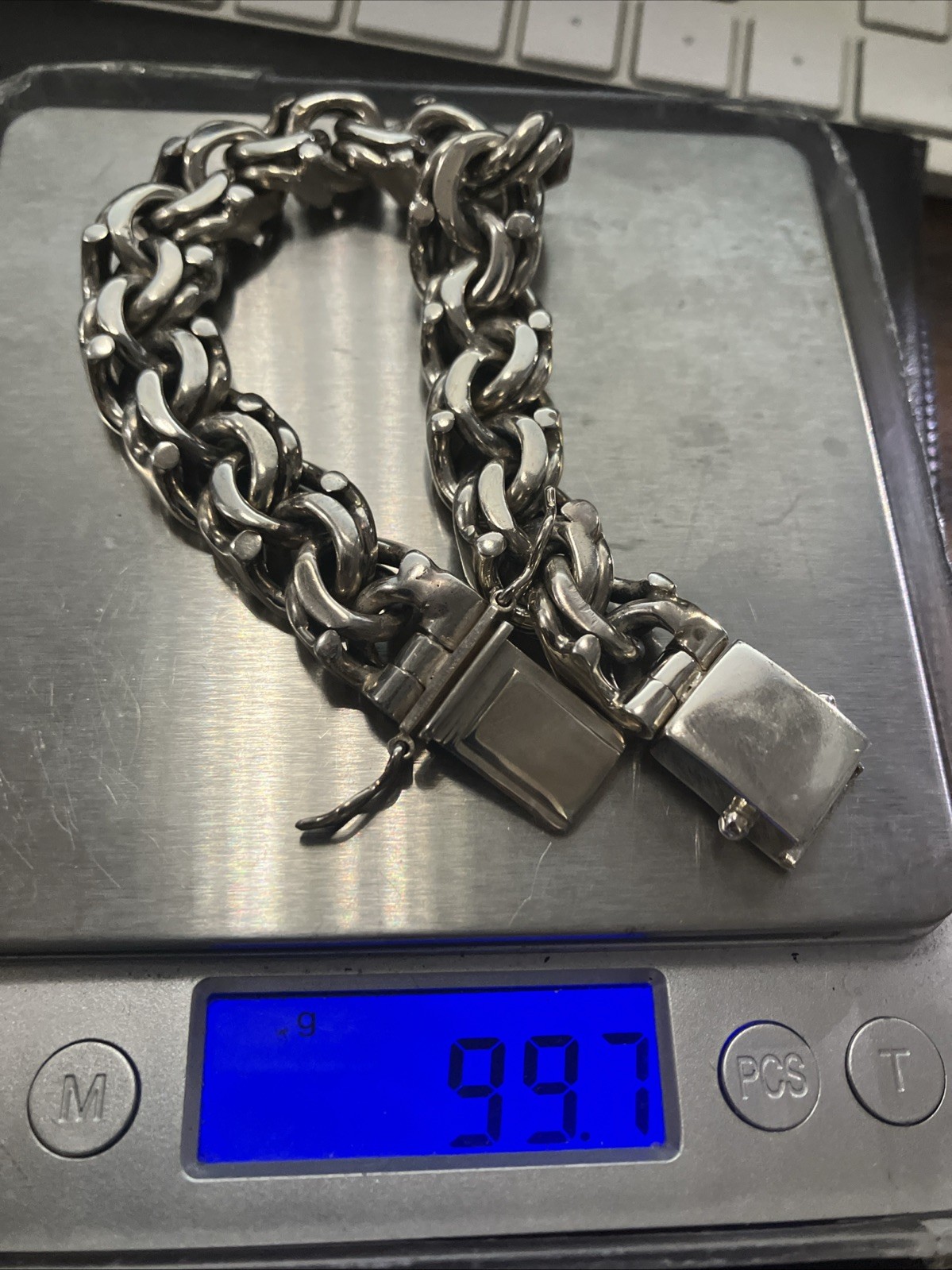925 Sterling Silver 925 Chino Link Bracelet 99.7 Grams Heavy Box Clasp 8 Inches