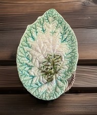 Antique Majolica Green Begonia Leaf Tray Plate 1880s 11.5
