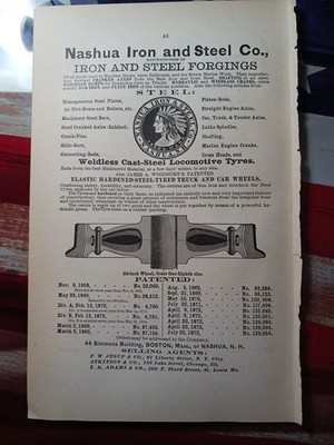 ~1884 Print Ad NASHUA IRON & STEEL Co. Railroad Rails & Axles New Hampshire NH