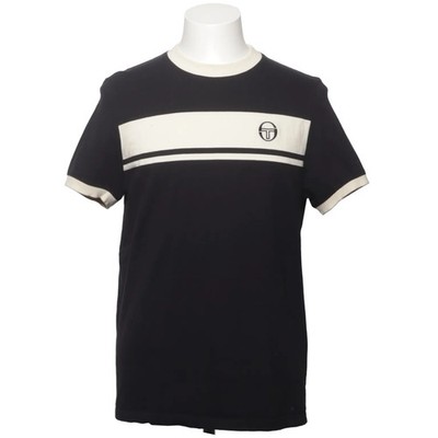Sergio Tacchini, T-shirt, Größe: L, Schwarz/Beige, Baumwolle, Streifen #cI6