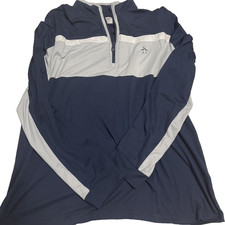 Original Penguin Men  s L Golf Pieced 1/4 Zip Midweight Navy Blue Gray Pullover