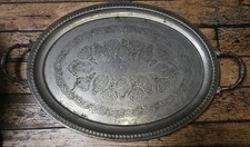 Large vintage serving tray - beautiful oval design in silver plate