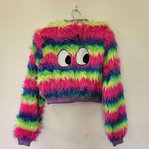 RARE! LAZY OAF Space Oddity Rainbow Fur Face Jacket M Harajuku Festival Rave - Picture 4 of 6