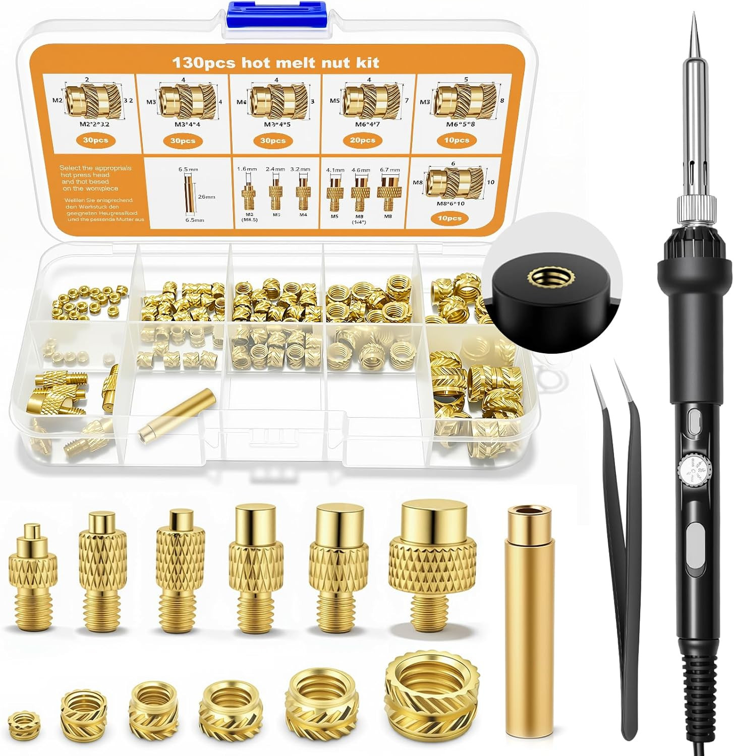 Kit Risparmio 130 Inserti Filettati Ottone M2/M3/M4/M5/M6/M8 Multifunzione