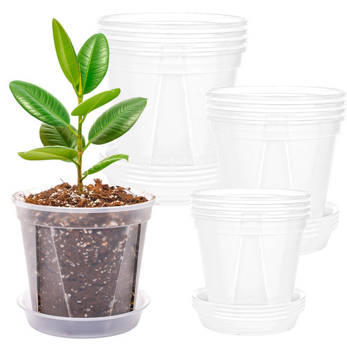 12pcs 4/5/6 Inch Clear Nursery Pots with Saucer, Transparent Plastic Plant Po...