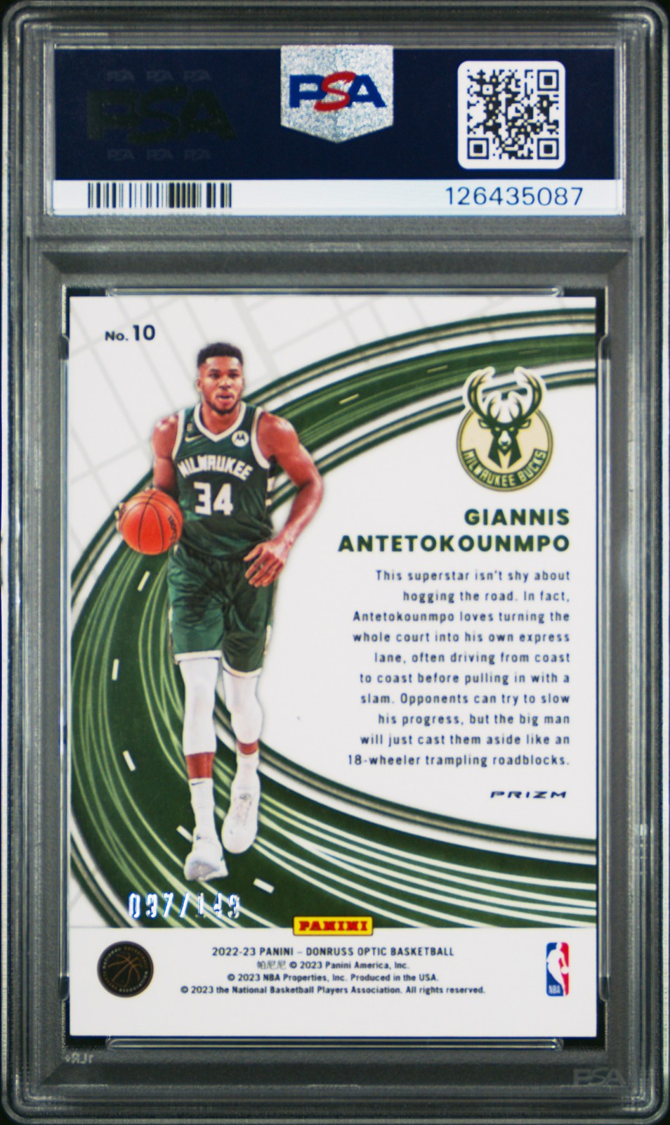 2022 PANINI DONRUSS OPTIC EXPRESS LANE #10 GIANNIS ANTETOKOUNMPO 97/149 PSA 10 view 2