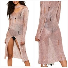 NEW Fashion Nova Shine On 'Em Metallic Distressed Sweater Knit Dress Size S/M